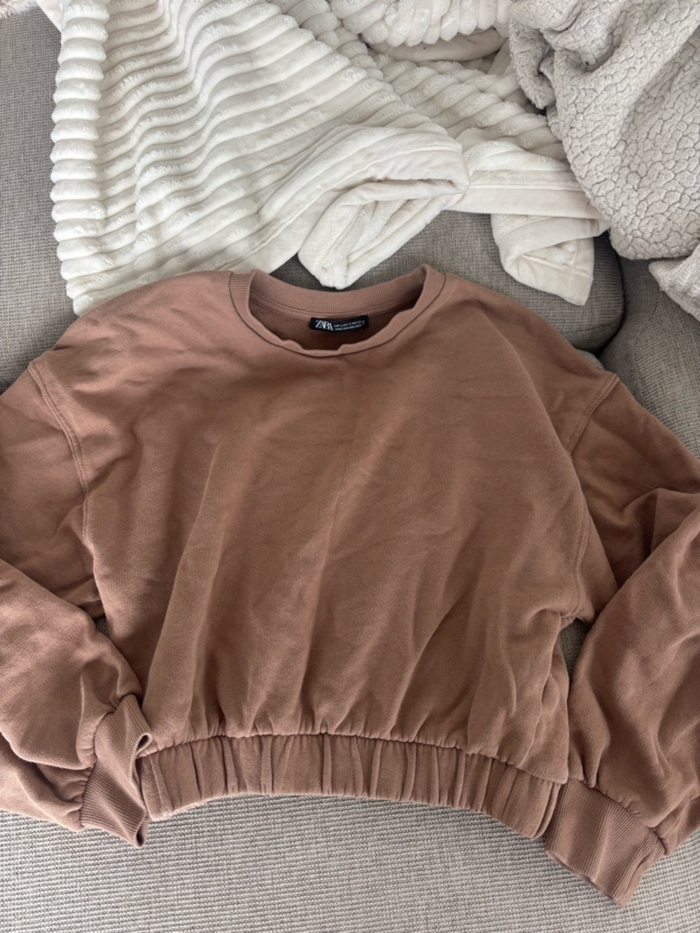 Zara Cropped Sweatshirt in Mauve Brown